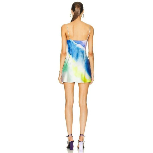 Retrofete Rylynn Silk Drape Mini Dress S in Watercolor Wave NWT $425 - Picture 8 of 12